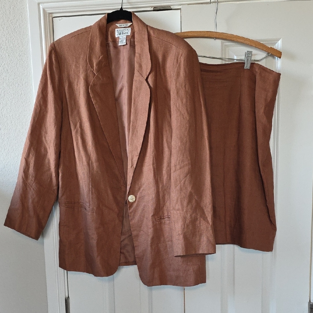 Bill Blass Brown Linen Blazer and Skirt Set